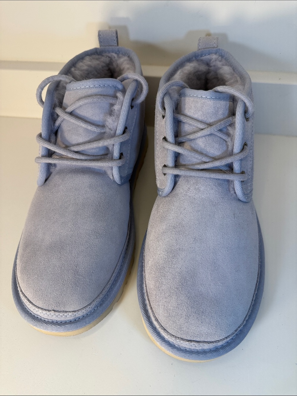UGG Women’s Light Blue Neumel Suede Lace-Up Boot with Fur Lining - Size 8